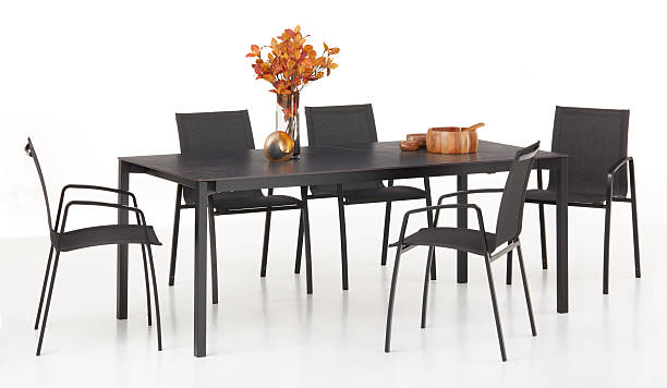 Meeting table and chairs, dining table, with a vase placed on the table isolated nature background with clipping path
