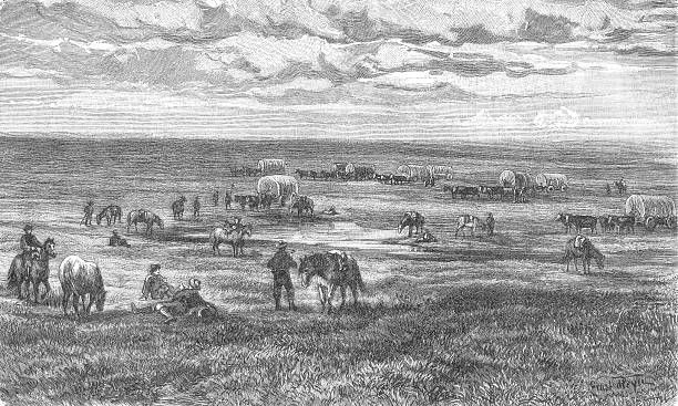 istock North American prairie with settlers' wagon camp, 1899 2237105529