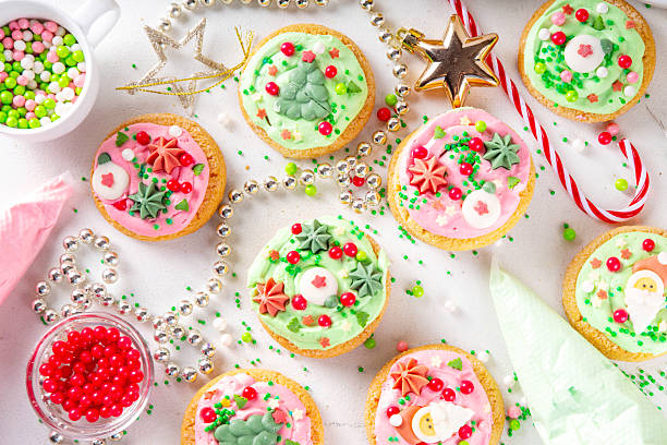 Festive Christmas decorated crumble cookies