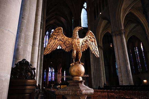 Eagle shaped lectern in gothic interior of Reims Cathedral