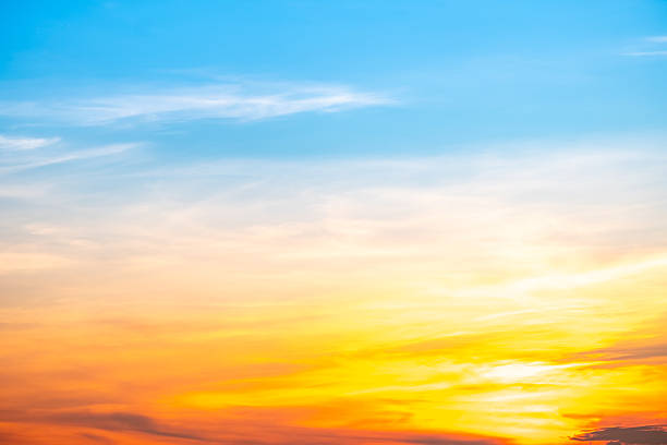 istock Beautiful , luxury soft gradient orange gold clouds and sunlight on the blue sky perfect for the background, take in evening,Twilight, Large size, high definition landscape photo 2237116060