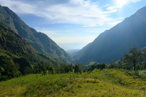 istock Lush green mountains under a bright blue sky. 2237119427