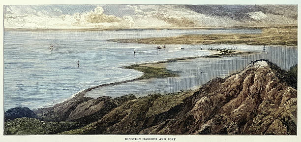 Kingston harbour and port, Jamaica, Vintage illustration, 1898 19th Century