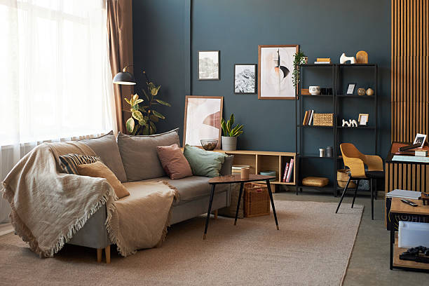 istock Modern Living Room Interior Featuring Cozy Sofa and Decorative Wall Art 2237123968