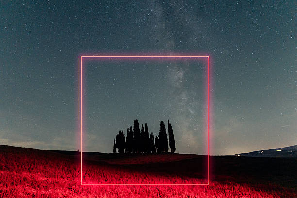 istock Neon square over landscape with starry night sky 2237124672