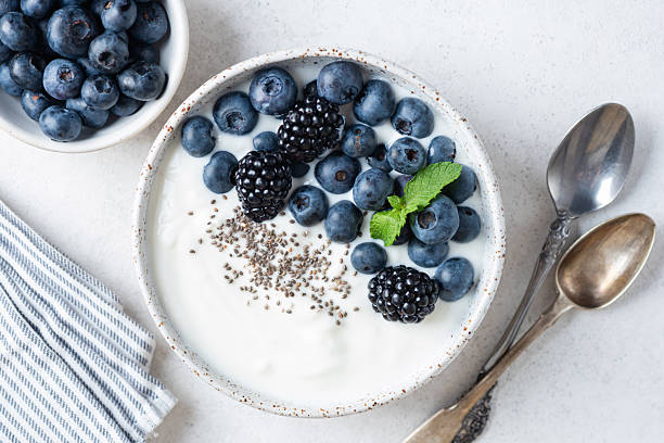 istock Yogurt bowl with blueberries, blackberries and chia seeds 2237126394