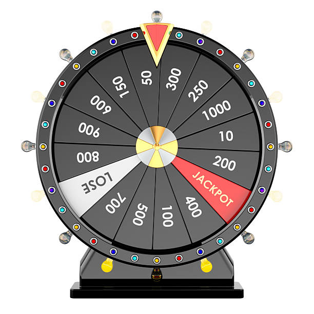 Fortune wheel game with jackpot and lose sectors. 3D rendering isolated on white background