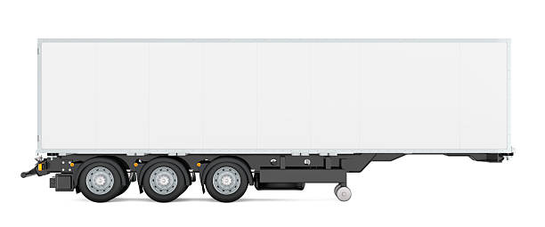 istock Isothermal semi-trailer, long isothermal van. Side view, 3D rendering 2237126553