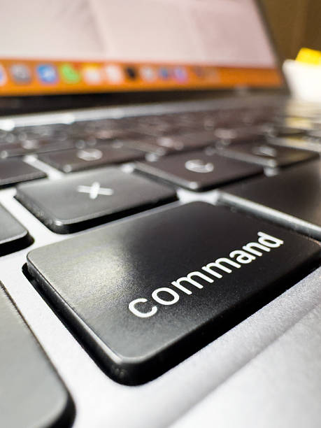 Laptop command key, laptop key, close-up macro photo, black keyboard, laptop, technology, IT, work from home, freelancing, copy space
