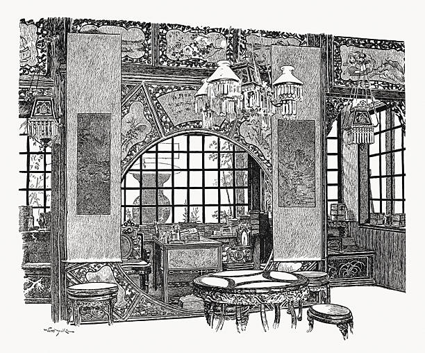 istock Visitor room and library in Canton (Guangzhou), China, woodcut, 1897 2237144540