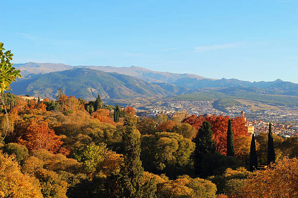 a city of Granada beyond the maple forest in southern Spain's Andalusia region
