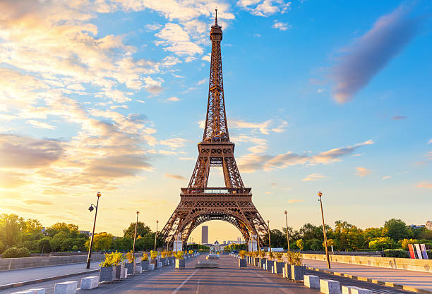 istock Eiffel Tower main close view, symbol of Paris, sunset light 2237156904