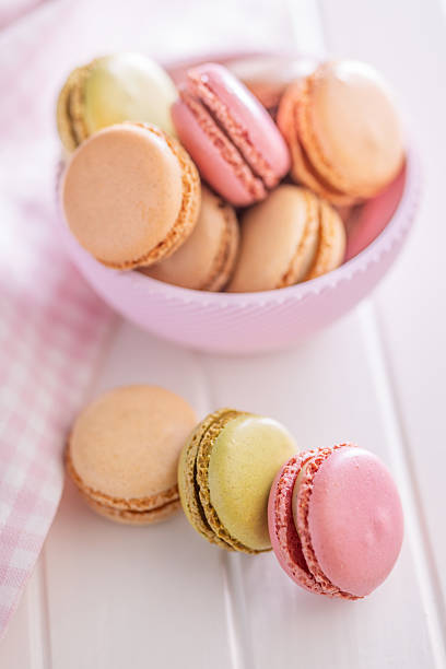 istock Different flavors of macarons. Colourful macaroons on white table. 2237172528