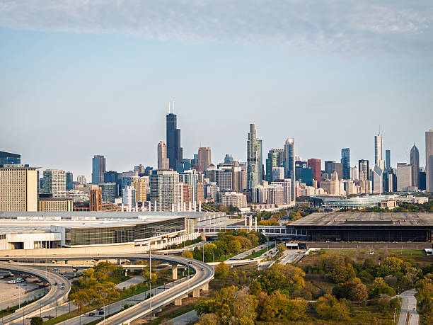 istock Chicago skyline seen from McCormick Place with elevated highways and urban sprawl 2237175929