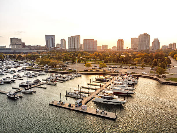 istock Chicago marina with yachts at sunset 2237176318
