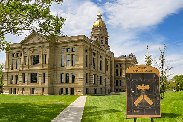 Cheyenne, Wyoming, USA - 2 June 2025: Exterior view of the Wyoming State capitol building in the city of Cheyenne.