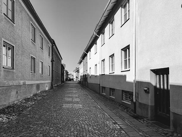 An empty city street in black and white