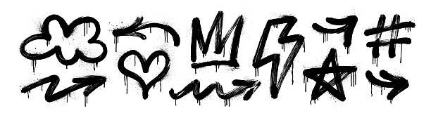 istock Urban graffiti spray paint icon set in street art style and gritty grunge texture for dynamic designs. 2237181862