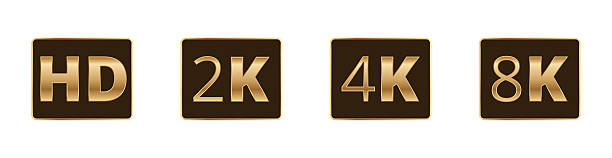 istock Resolution standards: hd, 2k, 4k, and 8k on brown icons 2237184916