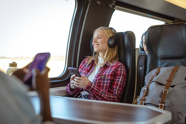 istock Relaxed young woman enjoying train ride 2237189413