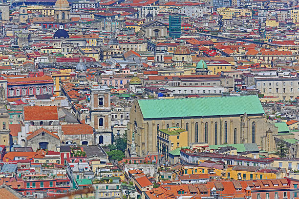 Naples, Italy - June 21, 2014: Saint Chiara Church and Monastery Complex View From Scenic Point Belvedere San Martino Hill at Sunny Summer Day Travel.