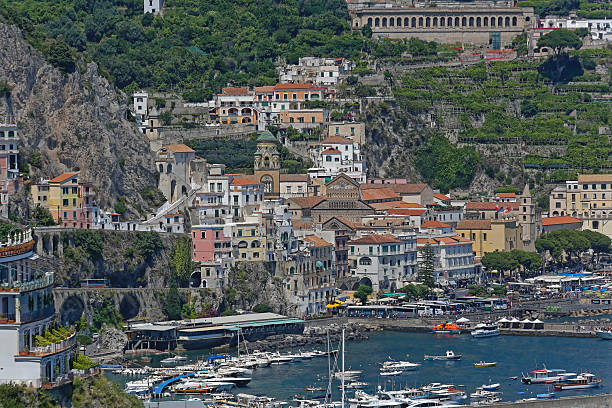 Amalfi, Italy - June 27, 2014: Charming Seaside Town Amalfi Coast Travel Sunny Summer Vacation Italian South.
