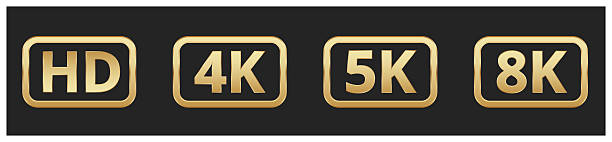 istock Gold hd 4k 5k 8k resolution icons on black background 2237202526