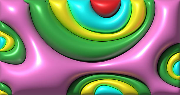 istock A pink surface with indented, rounded elements of green, yellow, and blue. 3D rendering 2237202870