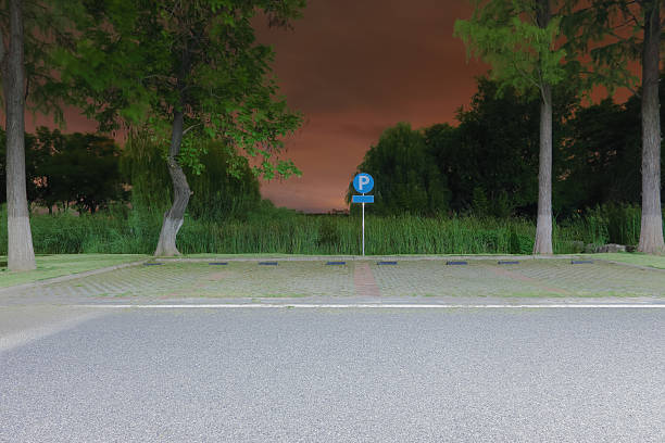 Empty parking lot at night in the public park