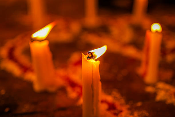 Closeup view of Burning  candlelight around temple in Lalitpur, Nepal.