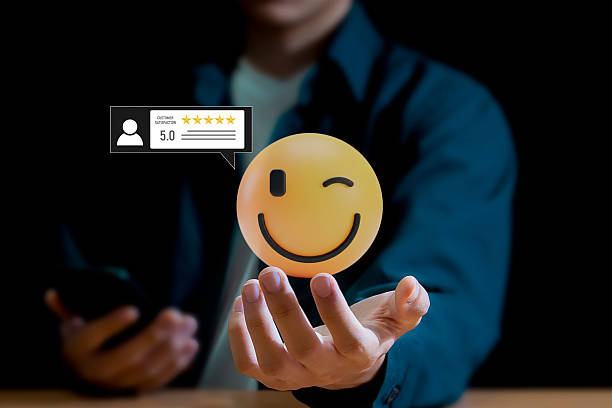 istock The concept of maximum satisfaction through applications and customer feedback 2237221394