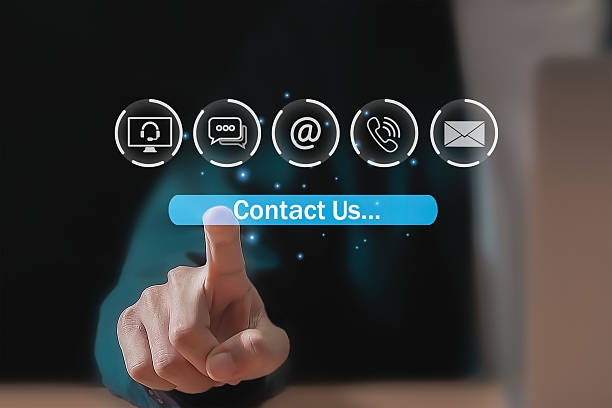istock Contact us and virtual customer service with modern contact icons, chatbot, text, email, call options, business support solutions. 2237221396
