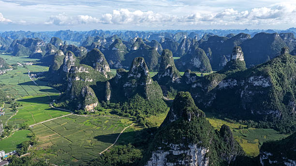 Majestic Karst Mountains and Countryside Fields
