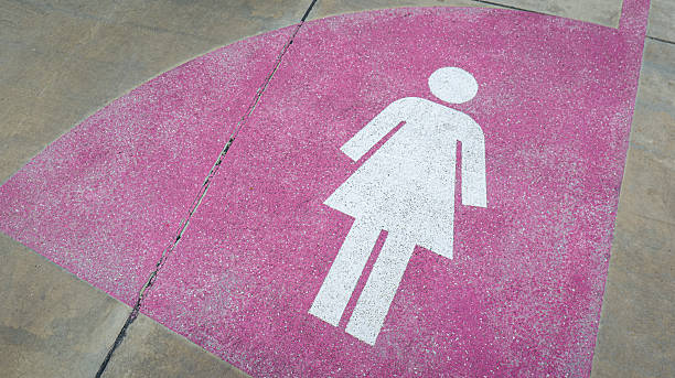 istock White female icon painted on road surface marking a dedicated women’s parking space, 2237247064