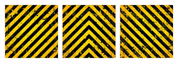 istock Warning sign with yellow and black diagonal lines. Attention, danger or caution symbol. Construction site signage, road safety notice, hazard banner, security alert shield. Vector illustration 2237247334