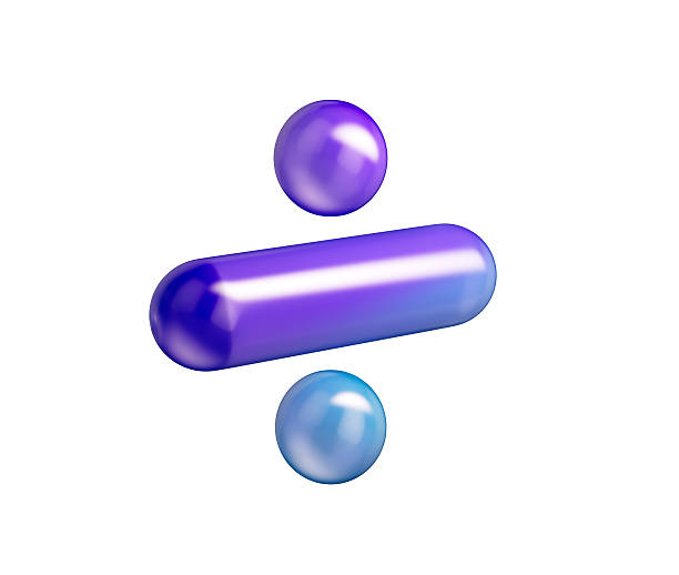 3D Glossy division symbol with a purple-blue gradient, soft reflections and depth. 3D Illustration
