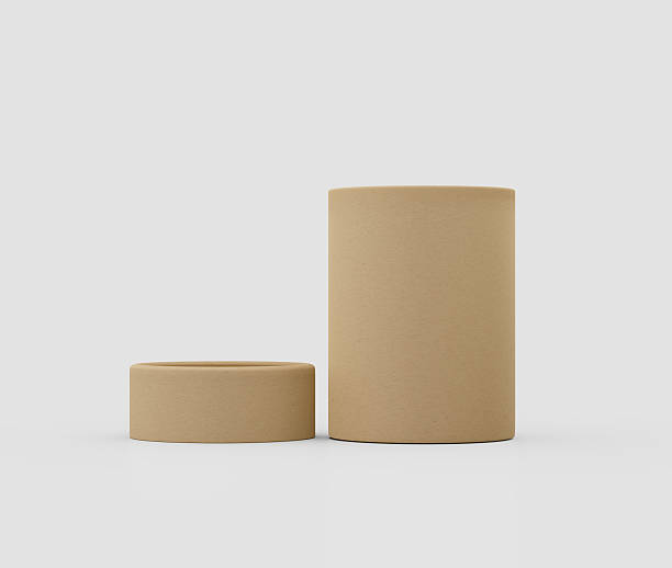 istock Minimalist brown kraft paper containers, eco-friendly packaging mockup on white. 3d illustration 2237251027