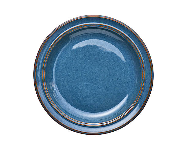 istock Blue Ceramic Plate with Brown Rim Top View Isolated on White with Clipping Path 2237260418