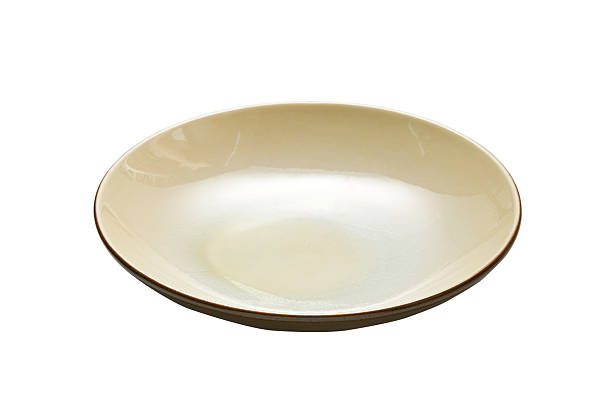 istock Cream Ceramic Plate with Brown Rim Side Angle Isolated on White Background with Clipping Path 2237261466