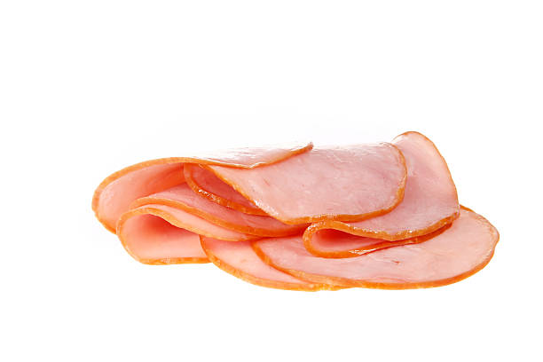 istock Pork ham slices isolated on white background 2237261679