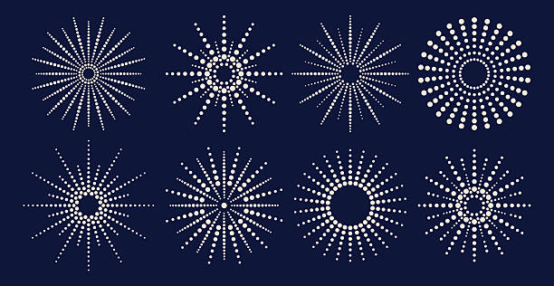 Exploding festive fireworks, snowflake vector art illustration
