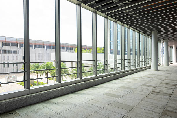 Architectural detail from a modern building with ;large windows