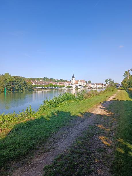 Riverside Village under a Clear Blue Sky