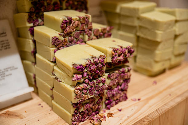 istock Artisan handcrafted soap with dried rose flower petals 2237277474