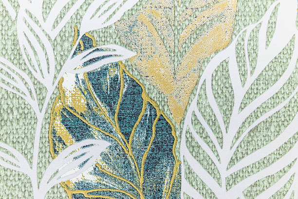 Abstract Botanical Leaf Pattern with Gold Accents on Sage Green Textured Background