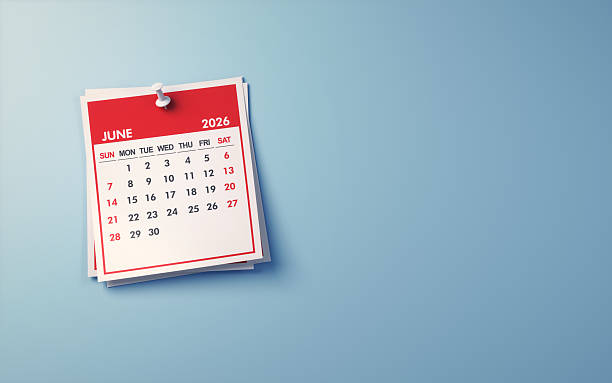 istock June 2026 Calendar on Light Blue Background, White pushpin 2237282411