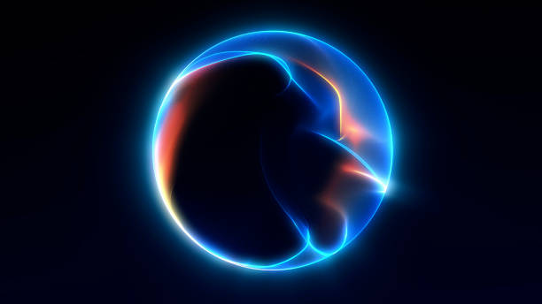 istock Vibrant glowing abstract sphere in blue and orange neon colors with liquid gradient shapes on dark futuristic background. Modern digital art design. 2237284779