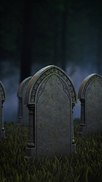 istock Haunted Graveyard Scene with Foggy Forest Cemetery 2237285737
