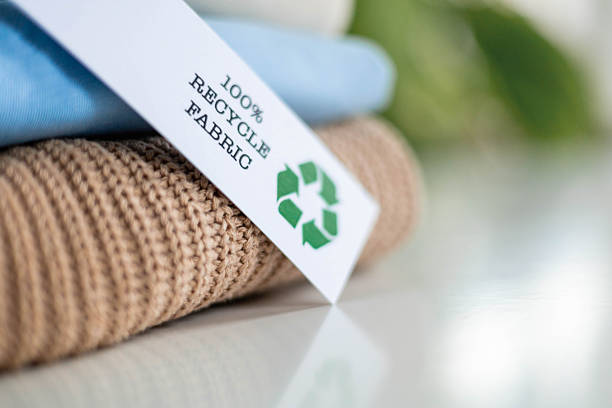 istock Recycled Fabric Tag on Sustainable Clothing Stack for Eco Friendly Textile Concept 2237290124