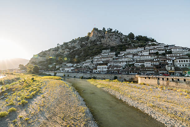 istock Historic hillside town with river at sunset 2237295963